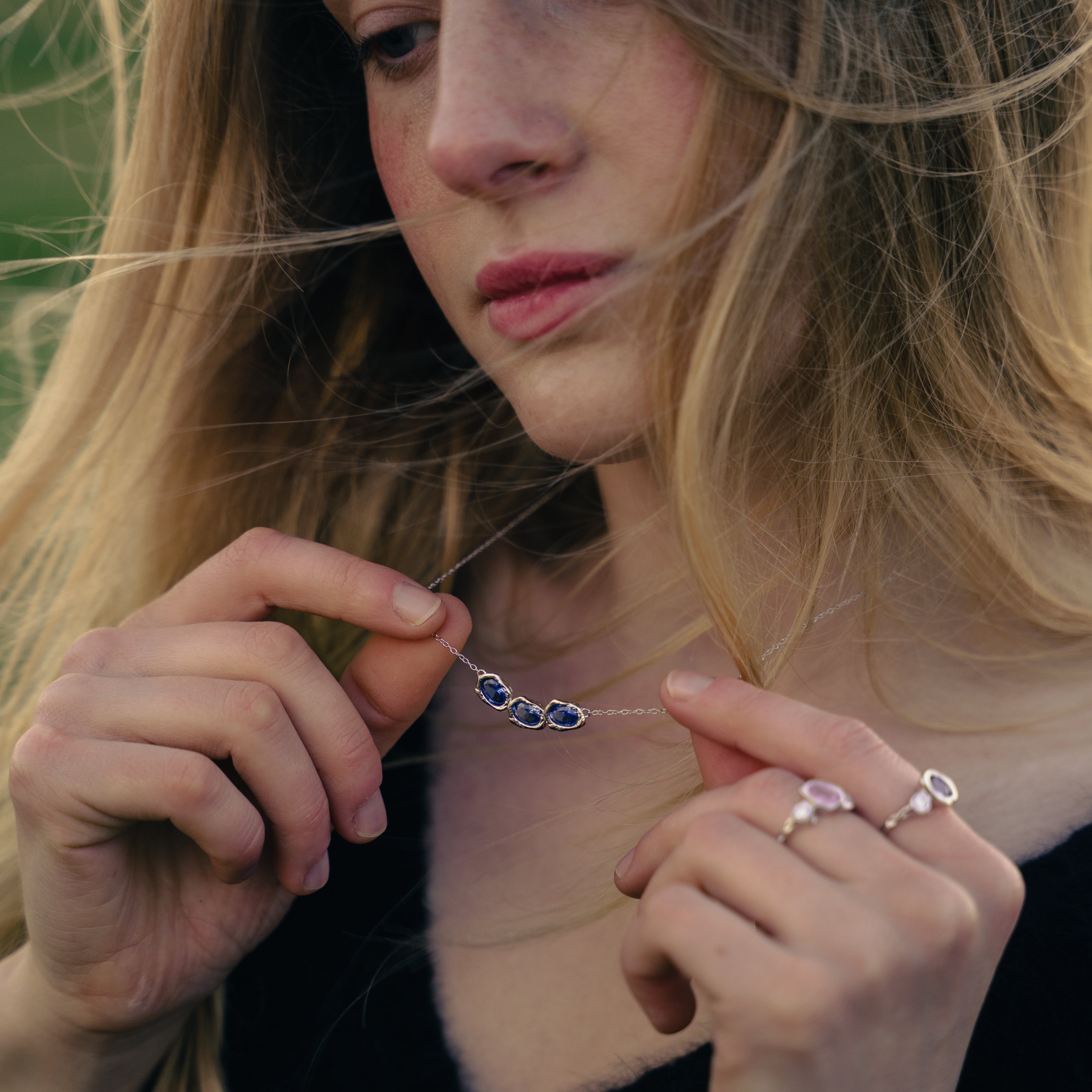 Lava Glacier Necklace - Blue with 18K goldplating