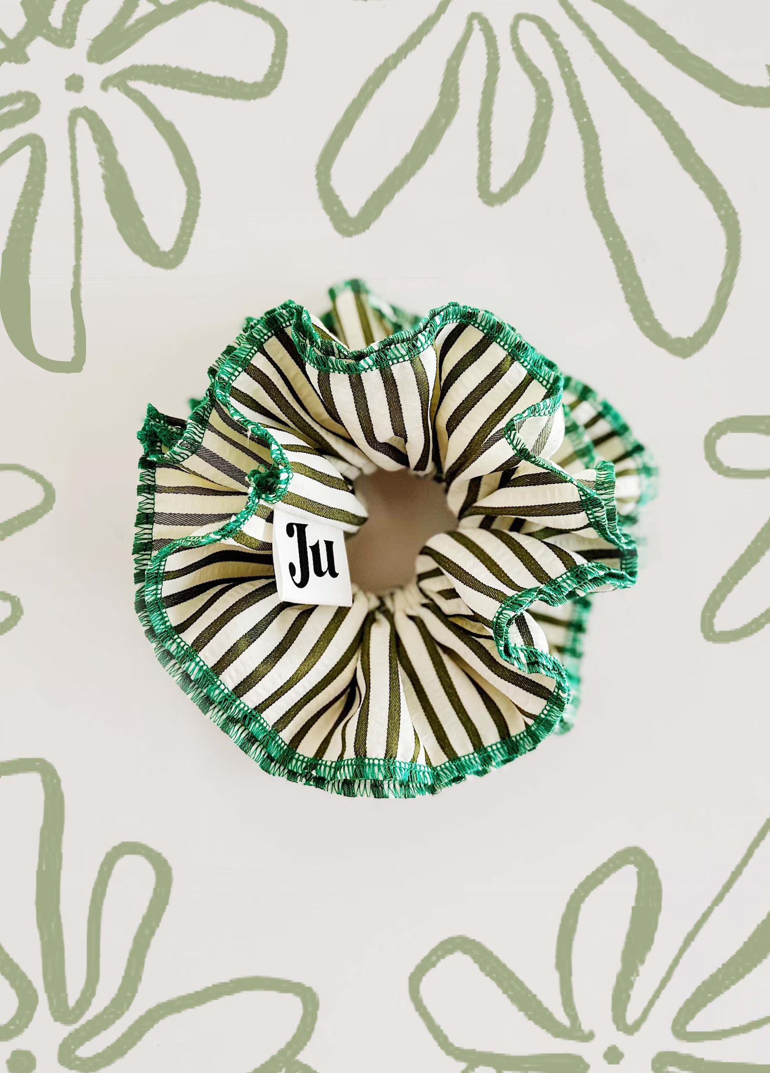 Statement Green Stripe Scrunchies