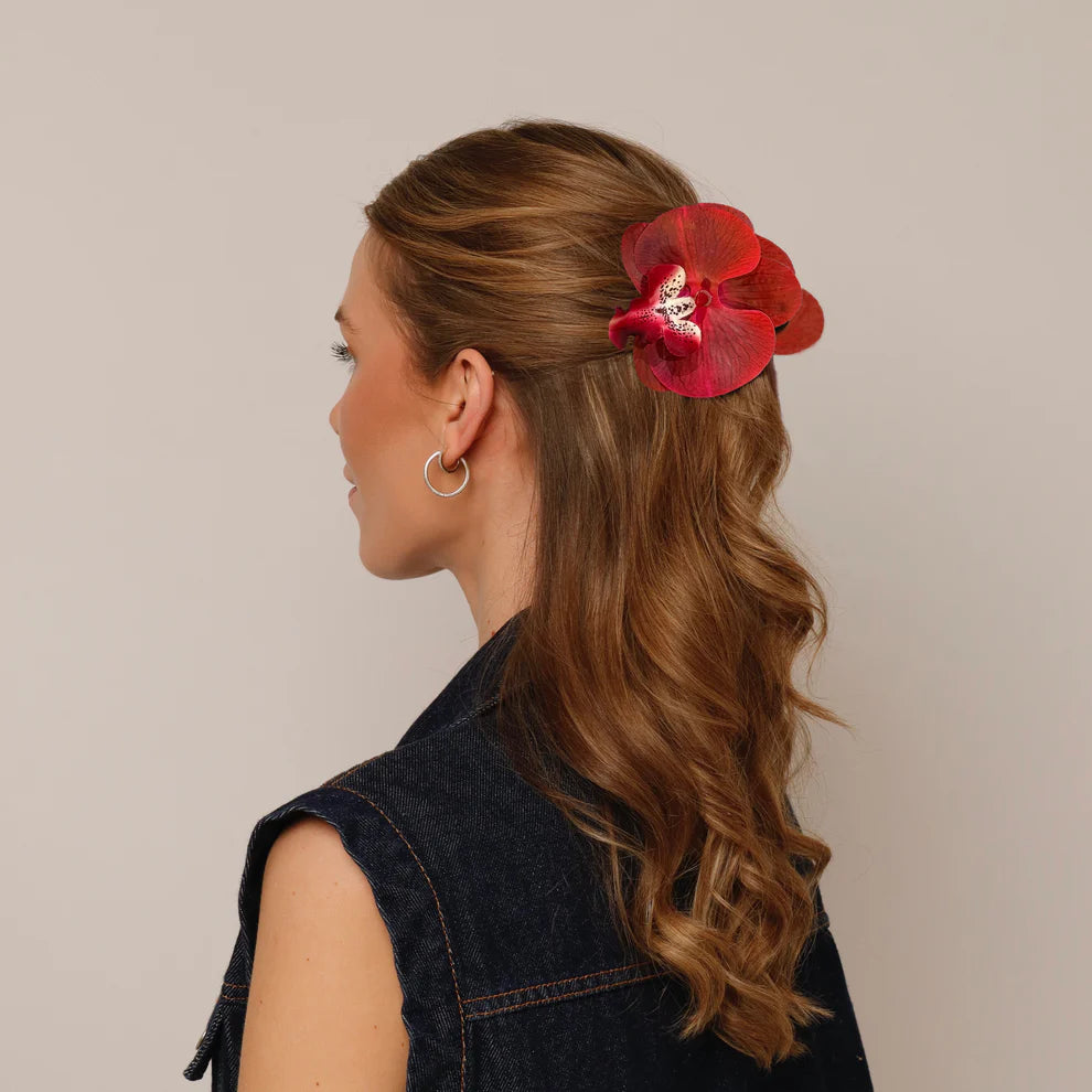 Small orchid hair clip - RED